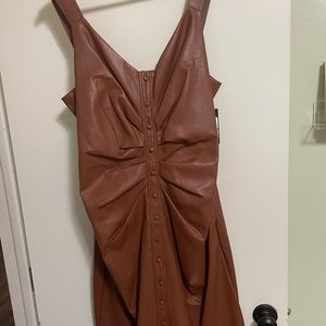 Guess faux leather ruched sheath dress in cognac size 16